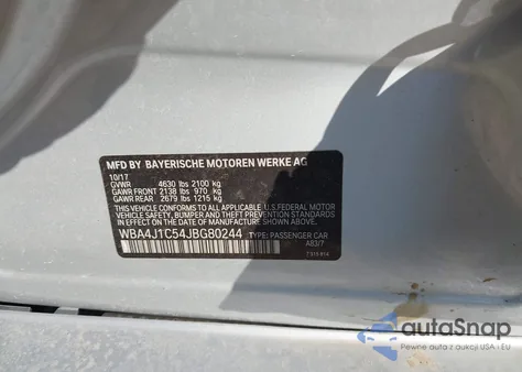 2018 BMW 430I Gran Coupe из США, поврежденный, VIN WBA4J1C54JBG80244